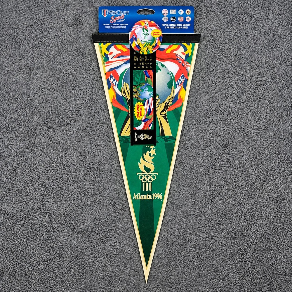 Vintage Atlanta Olympics 1996 Wincraft Sports Bumper Sticker Button and Pennant